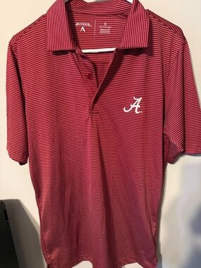 Antigua Crimson Pinstripe Polo with White Alabama 'A' Logo